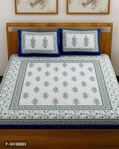 Comfortable Cotton Jaipuri Printed King Bedsheet with Pillow Covers