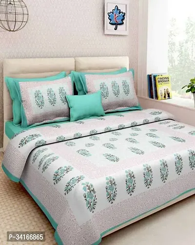 Comfortable Cotton Jaipuri Printed King Bedsheet with Pillow Covers-thumb0