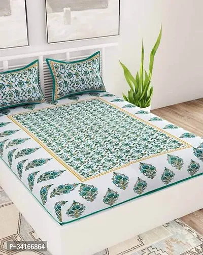 Comfortable Cotton Jaipuri Printed King Bedsheet with Pillow Covers-thumb0