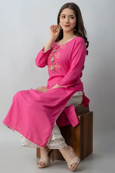 Beautiful Rayon Embroidered Kurta Bottom Set For Women