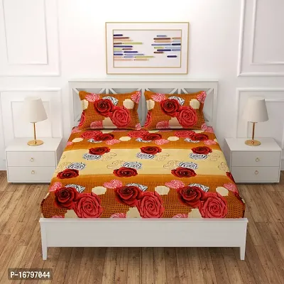 Comfortable Orange Microfiber Abstract Double Bedsheet with Two Pillow Covers-thumb0