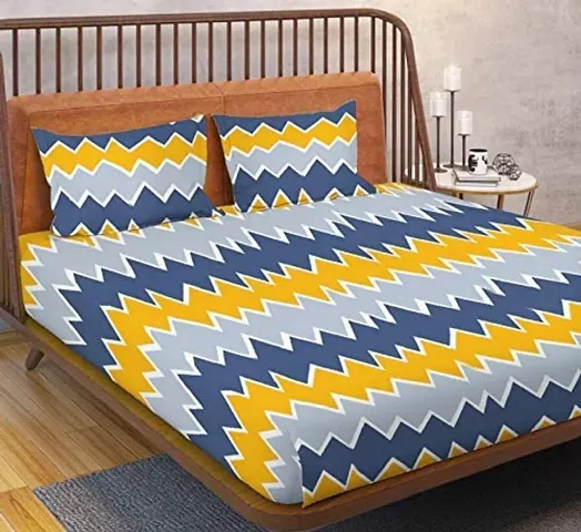 Printed Polycotton Double Bedsheet with two Pillow Covers