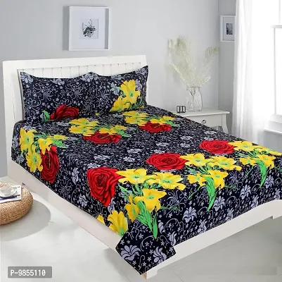 Stylish Fancy Microfiber 5d Printed Queen 1 Bedsheet With 2 cPillow Covers