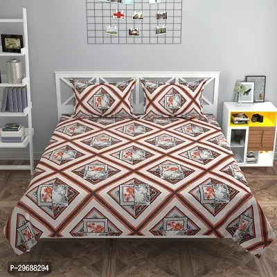 Comfortable Cotton Geometric Queen Bedsheet with Two Pillow Covers-thumb0