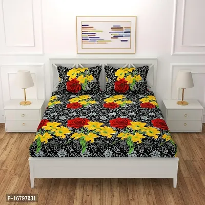 Comfortable Trendy Microfiber Abstract Double Bedsheet with Two Pillow Covers-thumb0