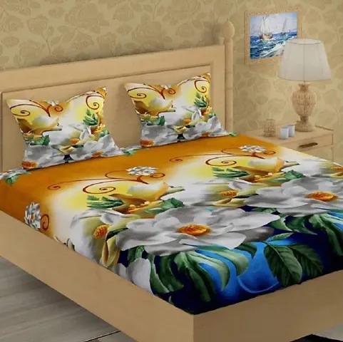 Printed Polycotton Double Bedsheet with 2 Pillow Covers