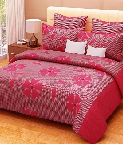 Floral Print Polycotton Double Bedsheet with 2 Pillow Covers