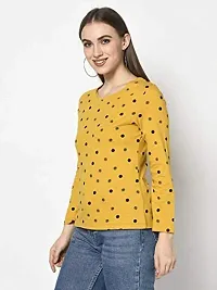 Printed Women Round Neck T-Shirt (Small, Yellow)-thumb1