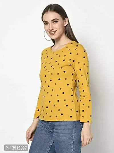 Printed Women Round Neck T-Shirt (Small, Yellow)-thumb2