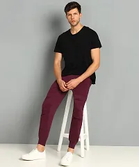 Stylish Maroon Cotton Blend Self Pattern Joggers For Men-thumb4