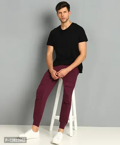 Stylish Maroon Cotton Blend Self Pattern Joggers For Men-thumb5