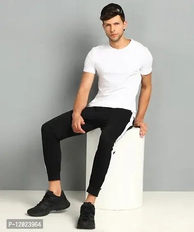 Stylish Black Cotton Blend Self Pattern Joggers For Men-thumb5