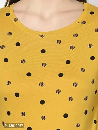 Printed Women Round Neck T-Shirt (Small, Yellow)-thumb4