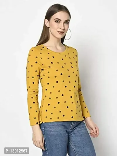 Printed Women Round Neck T-Shirt (Small, Yellow)-thumb5