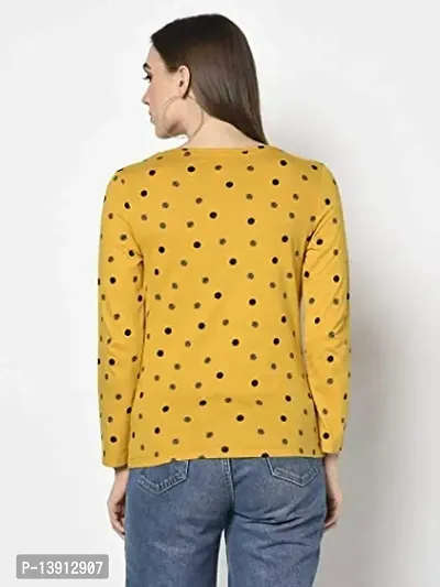 Printed Women Round Neck T-Shirt (Small, Yellow)-thumb0