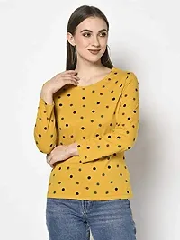 Printed Women Round Neck T-Shirt (Small, Yellow)-thumb2