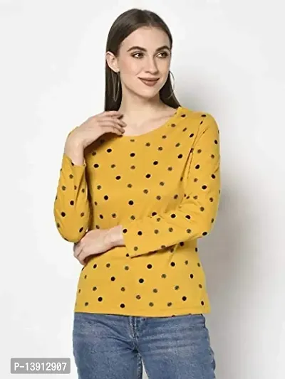 Printed Women Round Neck T-Shirt (Small, Yellow)-thumb3