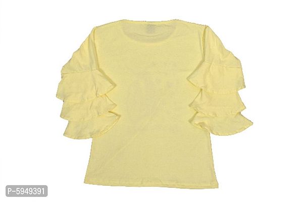 Girls Cotton Top for 4 To 16 Year Lemon Yellow 3 Frill-thumb2