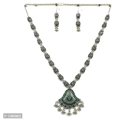 PRP Collection Antique Design Vintage Oxidised German Silver Jewellery Set Necklace Set with Earrings for Women and Girls-thumb0