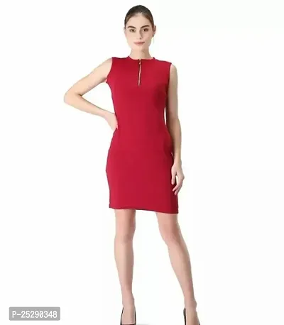 Stylish Red Polyester Solid Bodycon Dress For Women-thumb0