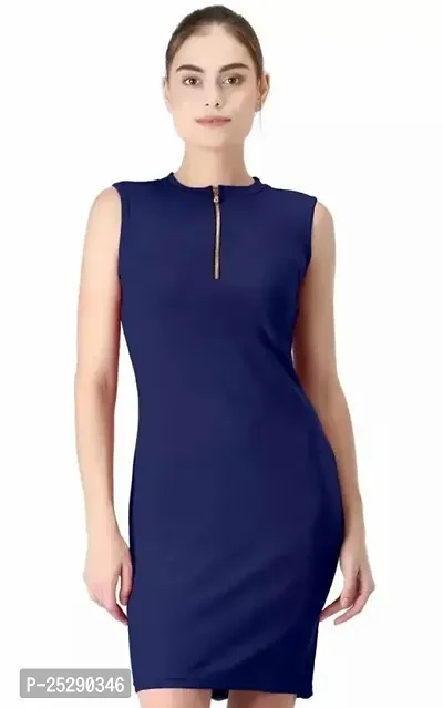 Stylish Blue Polyester Solid Bodycon Dress For Women