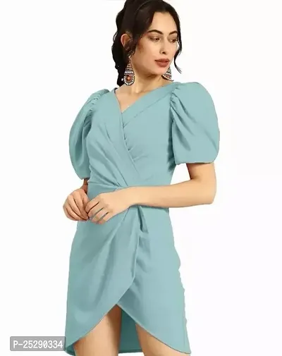 Stylish Turquoise Polyester Solid Bodycon Dress For Women-thumb0