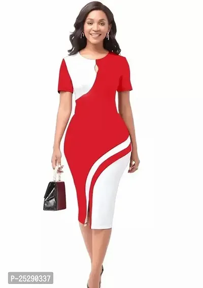 Stylish Red Polyester Solid Bodycon Dress For Women