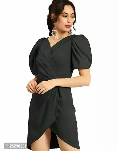 Stylish Black Polyester Solid Bodycon Dress For Women-thumb0