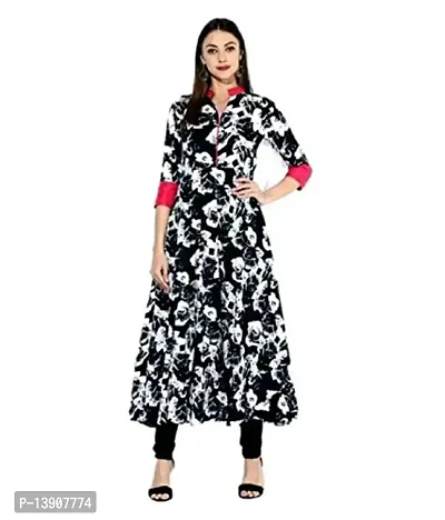 Aainu Collection Casual Angrakha Print Women Kurti (Black)