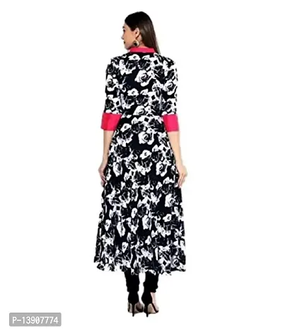 Aainu Collection Casual Angrakha Print Women Kurti (Black)-thumb3