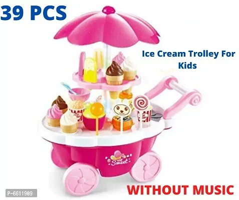 Ice Cream Trolley Toys Cart Play Set for Kids - 39-Piece Pretend Play Food - Educati