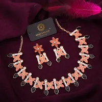 Rose Gold Plated  American Diamond and Heavy Polished Diamond Choker Necklace set with 1 Pair of Earrings Jewellery Set-thumb1