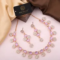 Rose Gold Plated  American Diamond and Heavy Polished Diamond Choker Necklace set with 1 Pair of Earrings Jewellery Set-thumb2