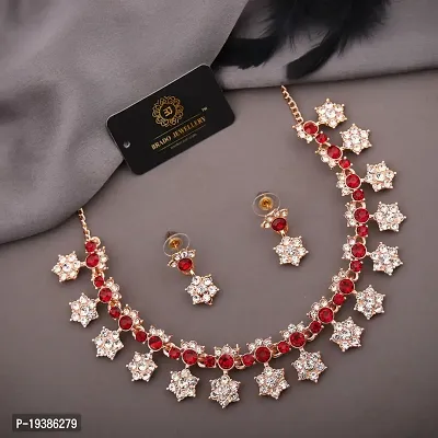 Rose Gold Plated  American Diamond and Heavy Polished Diamond Choker Necklace set with 1 Pair of Earrings Jewellery Set