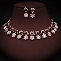 Rose Gold Plated  American Diamond and Heavy Polished Diamond Choker Necklace set with 1 Pair of Earrings Jewellery Set-thumb3