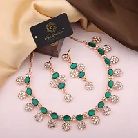 Rose Gold Plated  American Diamond and Heavy Polished Diamond Choker Necklace set with 1 Pair of Earrings Jewellery Set-thumb2