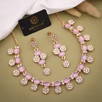 Rose Gold Plated  American Diamond and Heavy Polished Diamond Choker Necklace set with 1 Pair of Earrings Jewellery Set-thumb2