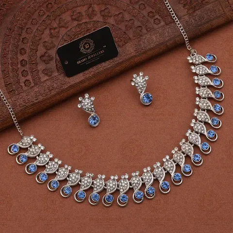 Stylish Golden Brass American Diamond Jewellery Set For Women