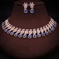 Rose Gold Plated  American Diamond and Heavy Polished Diamond Choker Necklace set with 1 Pair of Earrings Jewellery Set-thumb3