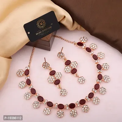 Rose Gold Plated  American Diamond and Heavy Polished Diamond Choker Necklace set with 1 Pair of Earrings Jewellery Set-thumb0