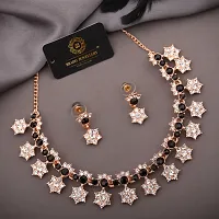 Rose Gold Plated  American Diamond and Heavy Polished Diamond Choker Necklace set with 1 Pair of Earrings Jewellery Set-thumb2