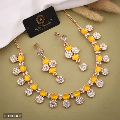 Rose Gold Plated  American Diamond and Heavy Polished Diamond Choker Necklace set with 1 Pair of Earrings Jewellery Set