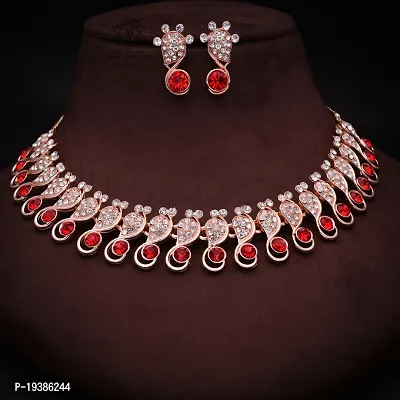 Rose Gold Plated  American Diamond and Heavy Polished Diamond Choker Necklace set with 1 Pair of Earrings Jewellery Set