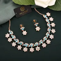 Rose Gold Plated  American Diamond and Heavy Polished Diamond Choker Necklace set with 1 Pair of Earrings Jewellery Set-thumb1