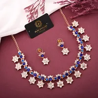 Rose Gold Plated  American Diamond and Heavy Polished Diamond Choker Necklace set with 1 Pair of Earrings Jewellery Set-thumb2