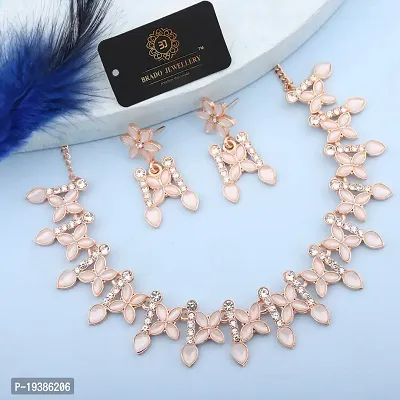 Rose Gold Plated  American Diamond and Heavy Polished Diamond Choker Necklace set with 1 Pair of Earrings Jewellery Set-thumb3