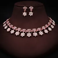 Rose Gold Plated  American Diamond and Heavy Polished Diamond Choker Necklace set with 1 Pair of Earrings Jewellery Set-thumb3