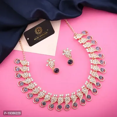 Rose Gold Plated  American Diamond and Heavy Polished Diamond Choker Necklace set with 1 Pair of Earrings Jewellery Set