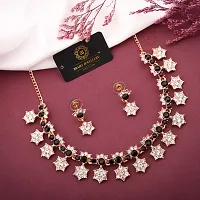 Rose Gold Plated  American Diamond and Heavy Polished Diamond Choker Necklace set with 1 Pair of Earrings Jewellery Set-thumb1