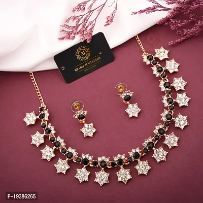 Rose Gold Plated  American Diamond and Heavy Polished Diamond Choker Necklace set with 1 Pair of Earrings Jewellery Set-thumb2